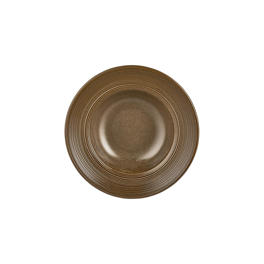Helix Kaldi dia.10.75" h:2.5" 17 oz. Round Brown Vitrified Deep Plate