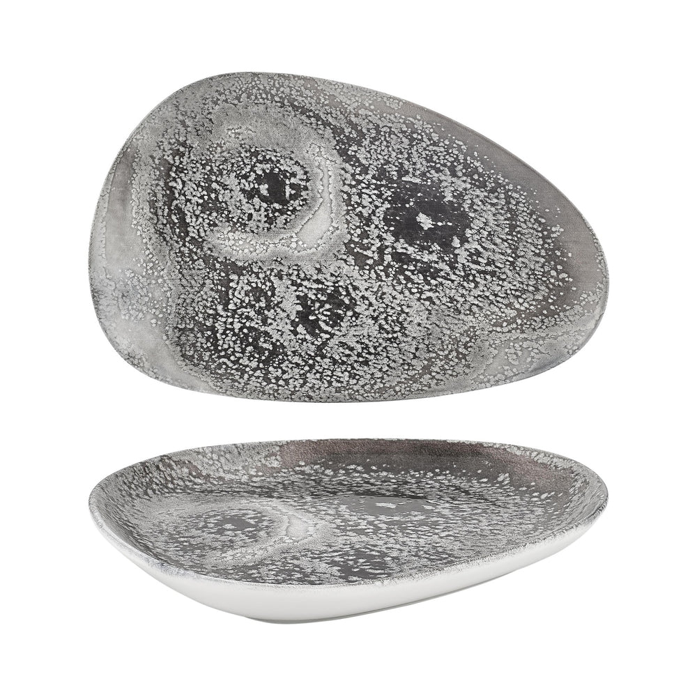 Island Onix 15.75" x 9.75" x h:0" Organic Gray Vitrified Platter