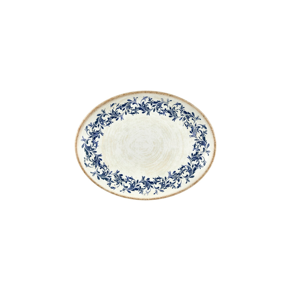 Kario 9.75" x 7.5" x h:0" Oval Blue Vitrified Plate