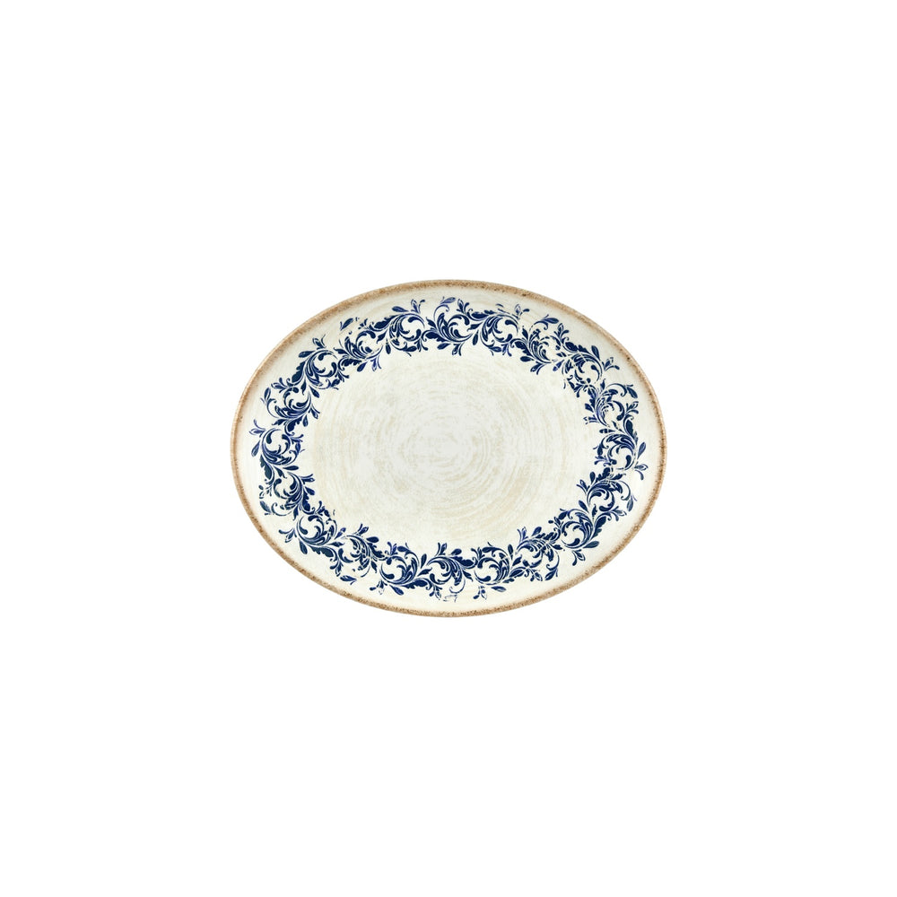 Kario 9.75" x 7.5" x h:0" Oval Blue Vitrified Plate