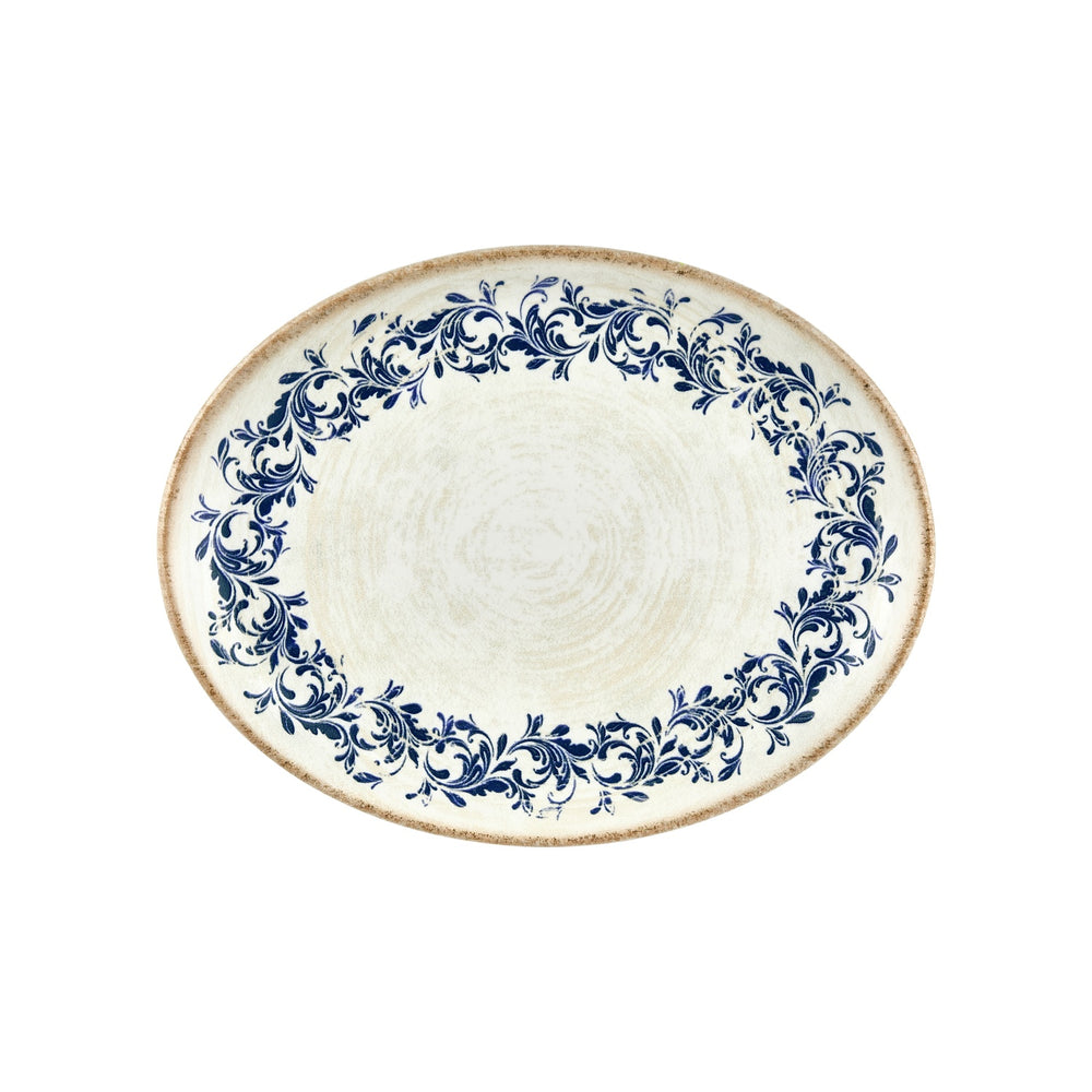 Kario 14.25" x 11" x h:0.5" Oval Blue Vitrified Platter