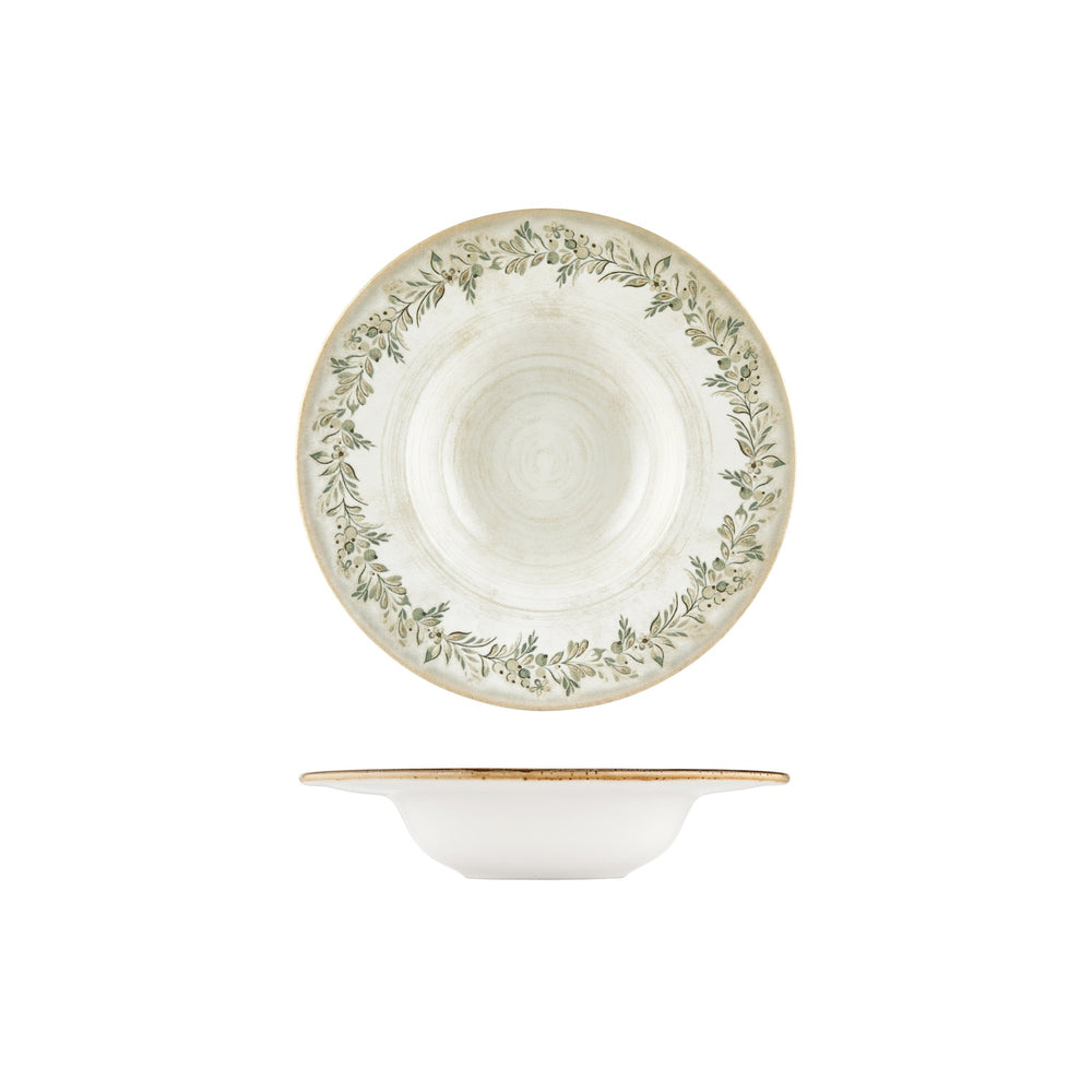 Oliva dia.9.75" h:0" 14 oz. Round Green Vitrified Deep Plate