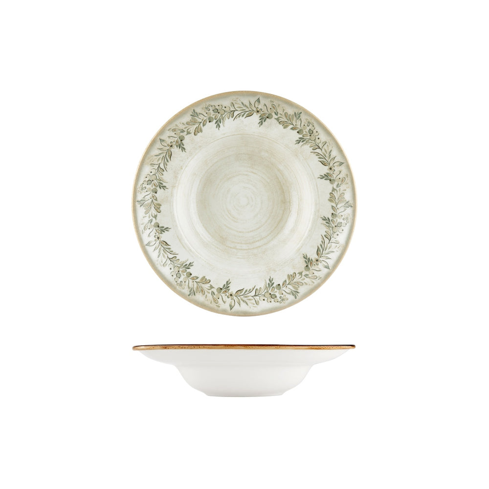Oliva dia.9.75" h:0" 14 oz. Round Green Vitrified Deep Plate