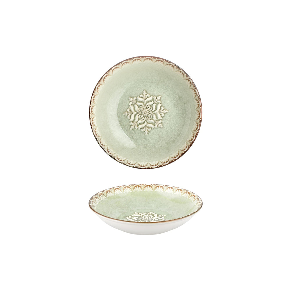 Rome dia.8.25" h:0" 27 oz. Round Green Vitrified Deep Plate