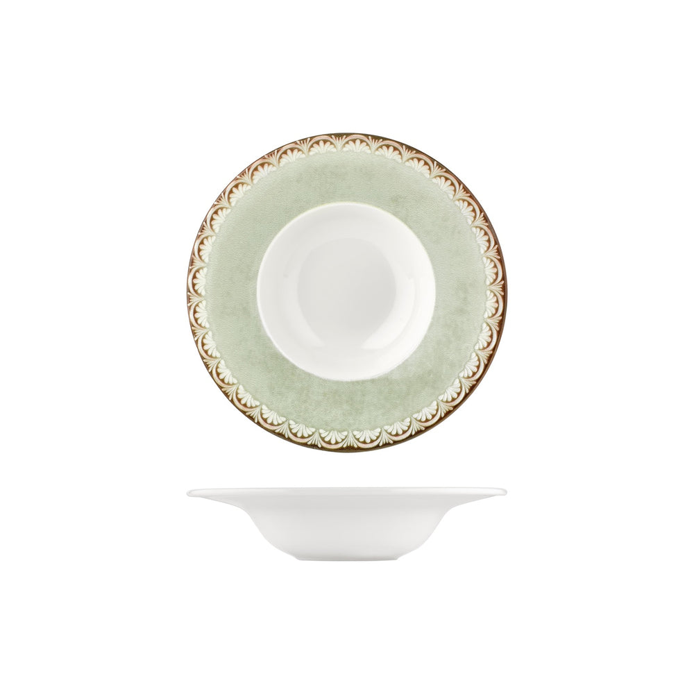 Rome dia.9.75" h:0" 14 oz. Round Green Vitrified Deep Plate