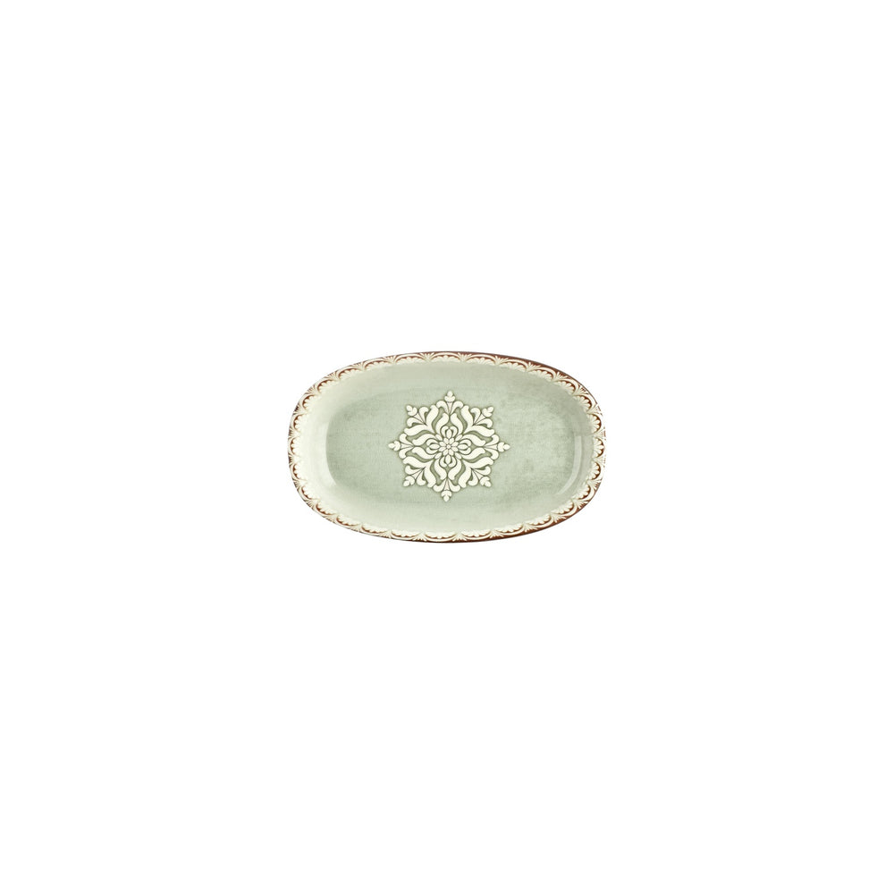 Rome 7.5" x 4.25" x h:0" Oval Green Vitrified Platter