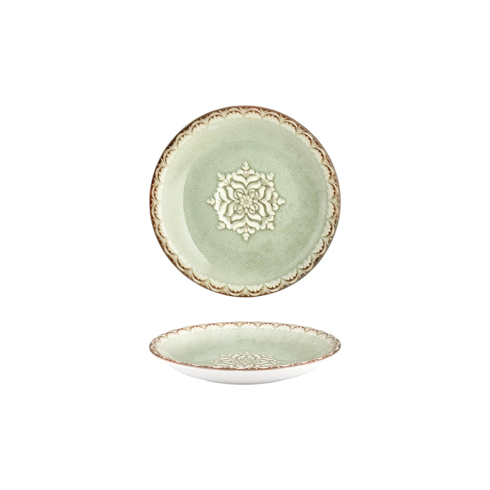 Rome dia.8.25" h:0" 17 oz. Round Green Vitrified Deep Plate