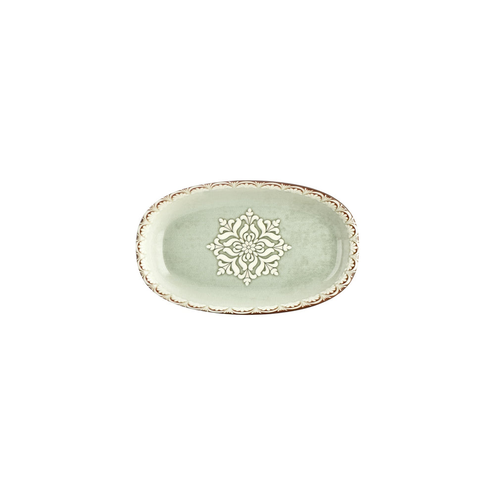 Rome 9.5" x 5.75" x h:0" Oval Green Vitrified Platter