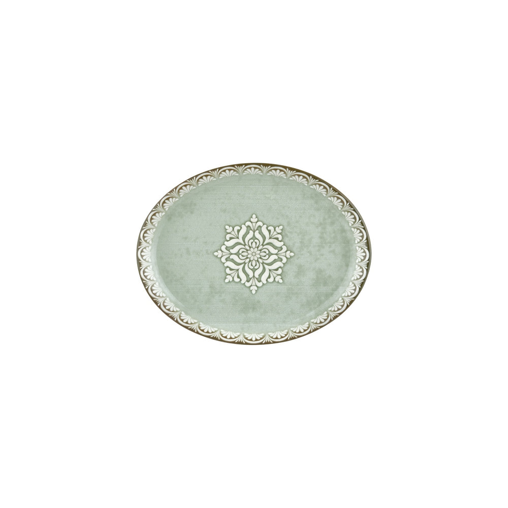 Rome 9.75" x 7.5" x h:1" Oval Green Vitrified Platter