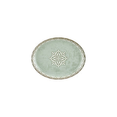 Rome 9.75" x 7.5" x h:1" Oval Green Vitrified Platter