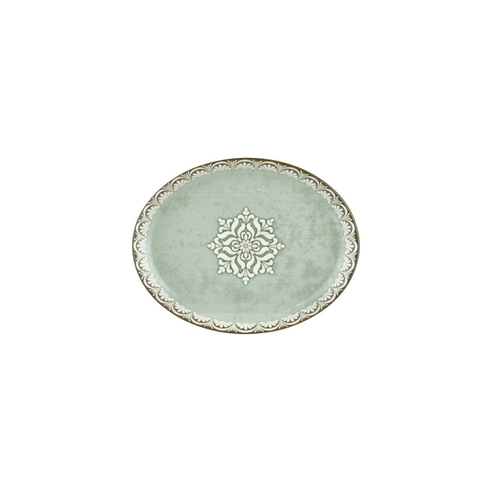 Rome 9.75" x 7.5" x h:1" Oval Green Vitrified Platter