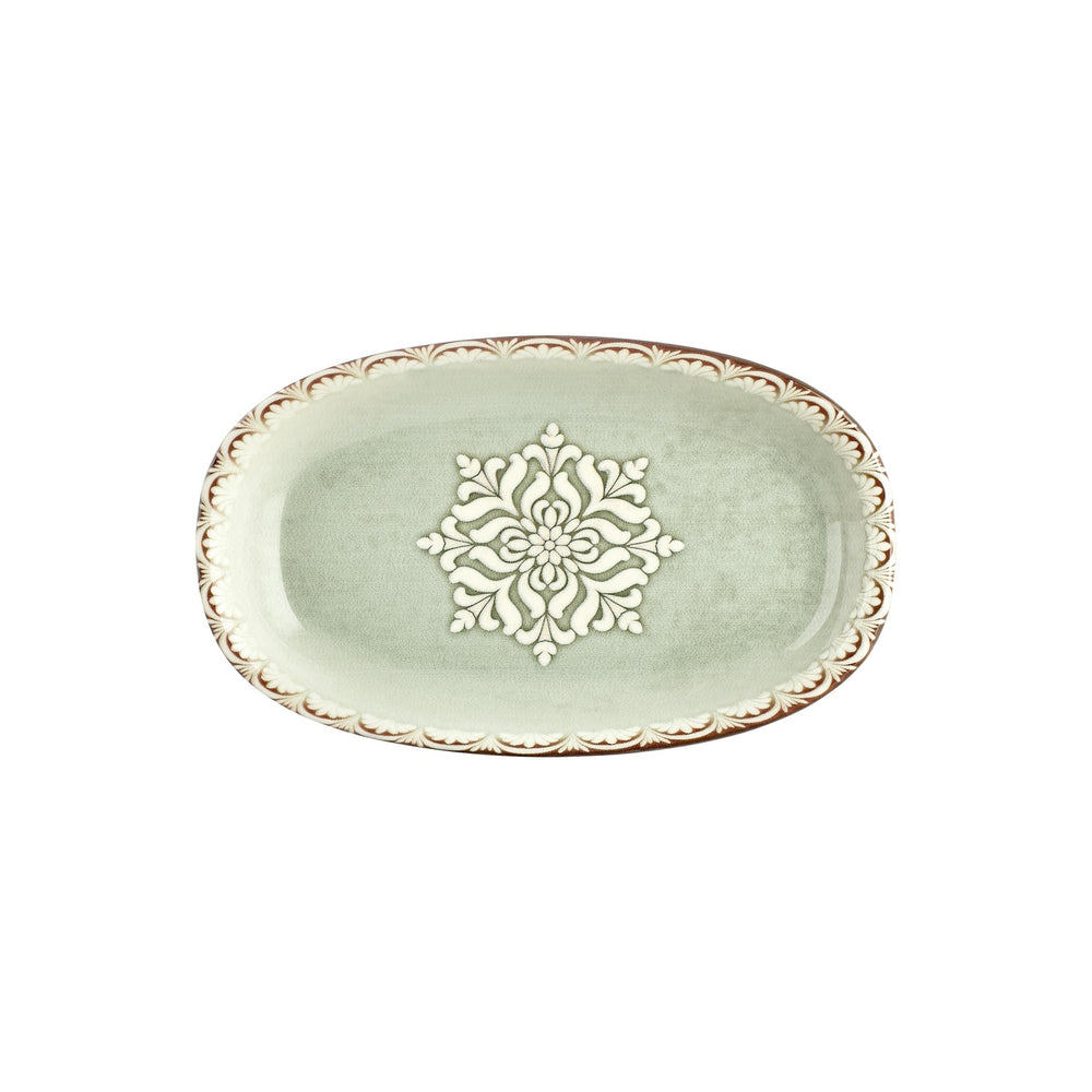Rome 13.5" x 8" x h:0" Oval Green Vitrified Platter