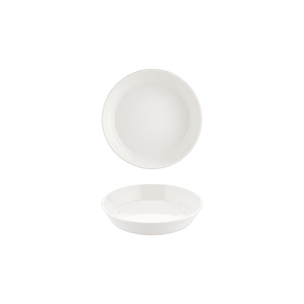 Smooth White dia.4" h:0" 3 oz. Round Warm White Vitrified Deep Plate
