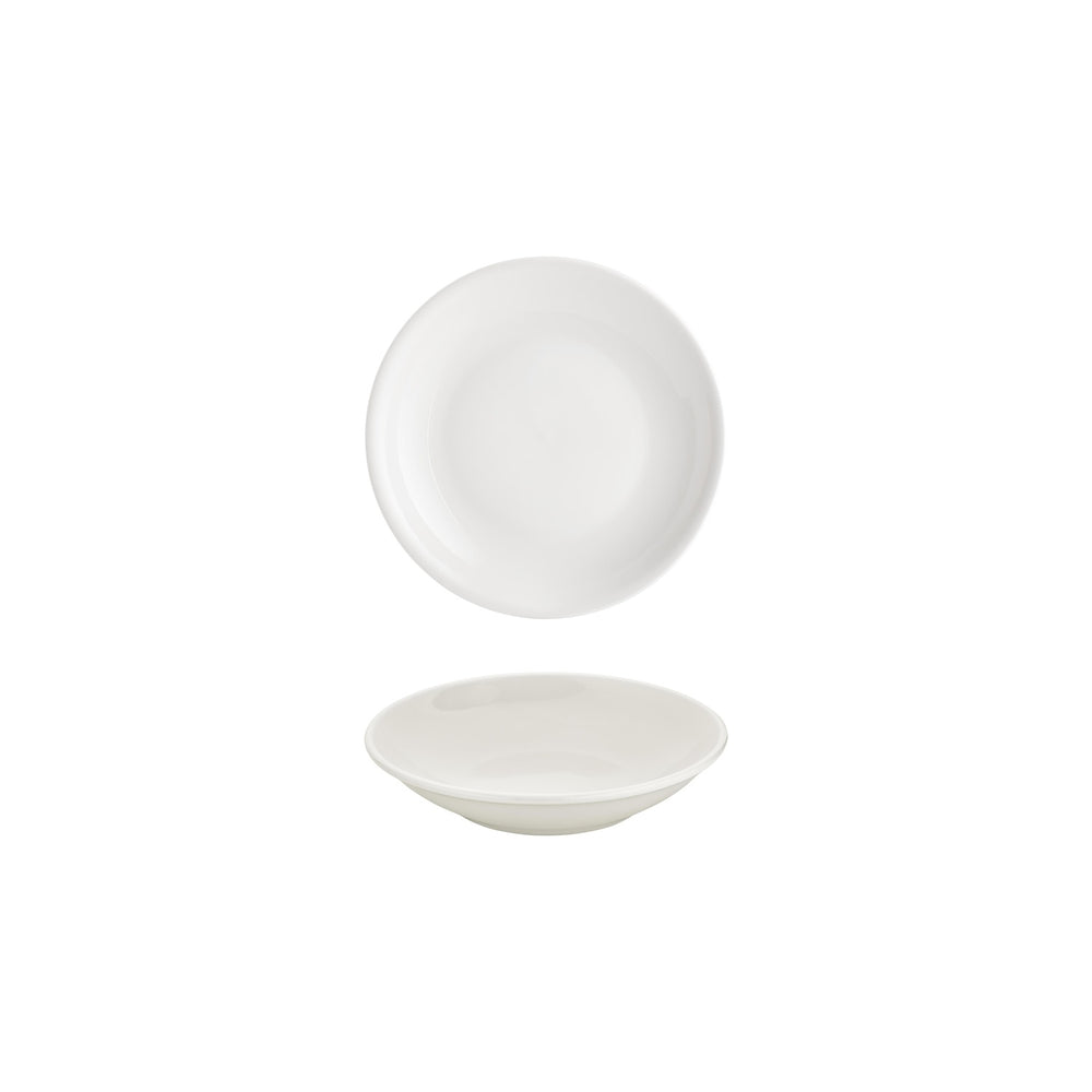 Gourmet dia.4.25" h:0" 3 oz. Round Warm White Vitrified Deep Plate