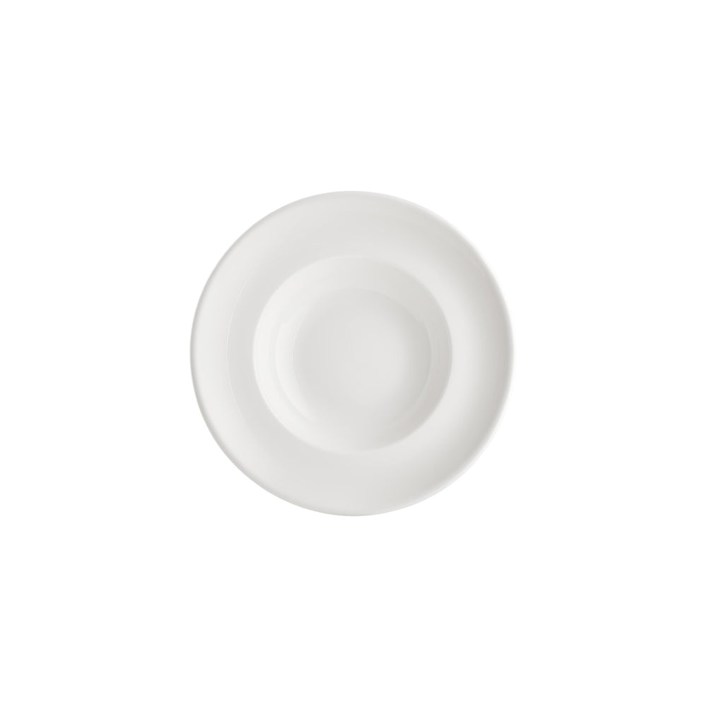 Gourmet dia.9.75" h:0" 14 oz. Round Warm White Vitrified Deep Plate