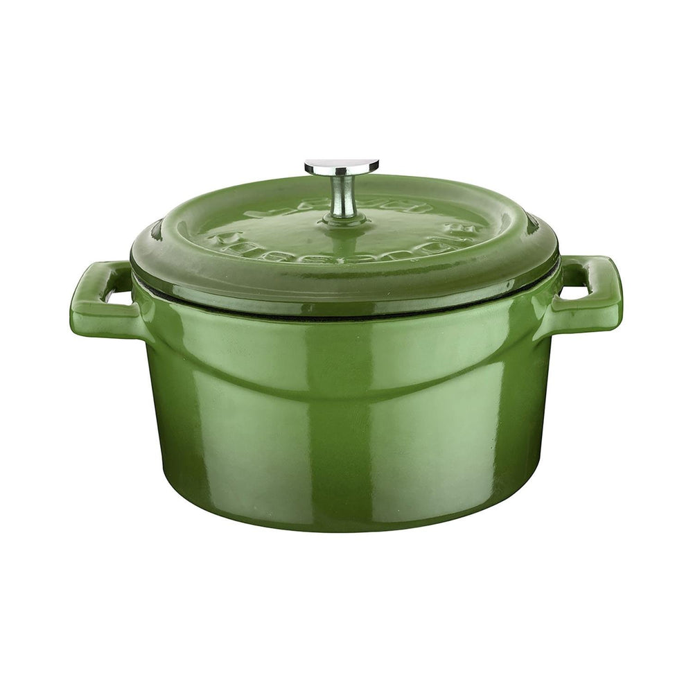 Turgla Cast Iron dia.7.75" h:4" 3 qt. Round Green Cast Iron Dutch Oven