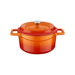 Turgla Cast Iron dia.7.75" h:4" 3 qt. Round Orange Cast Iron Dutch Oven