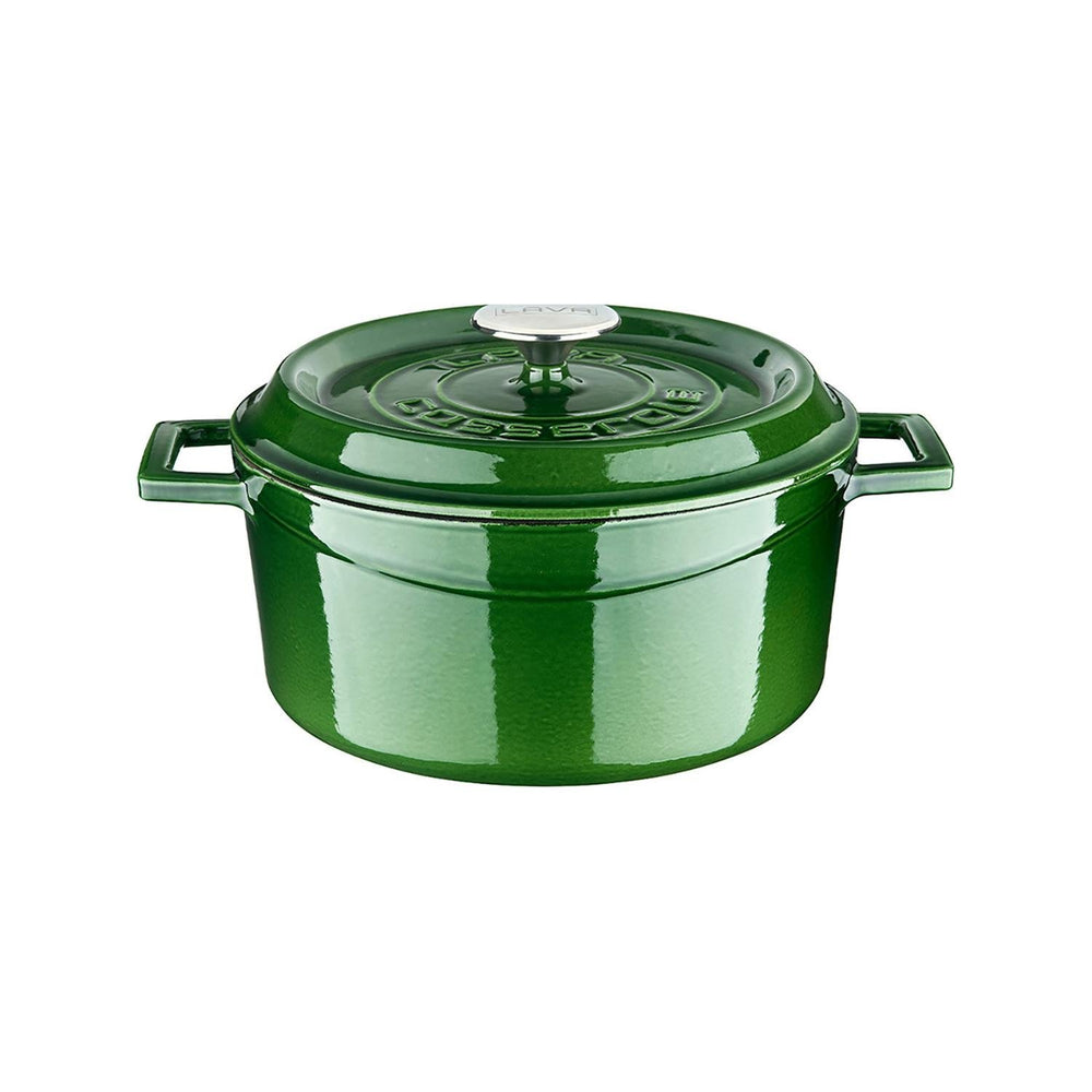 Turgla Cast Iron dia.9.5" h:4" 4.75 qt. Round Green Cast Iron Dutch Oven