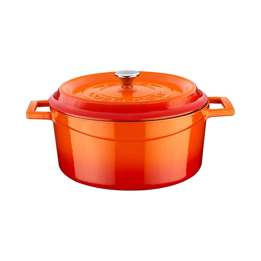 Turgla Cast Iron dia.9.5" h:4" 4.75 qt. Round Orange Cast Iron Dutch Oven