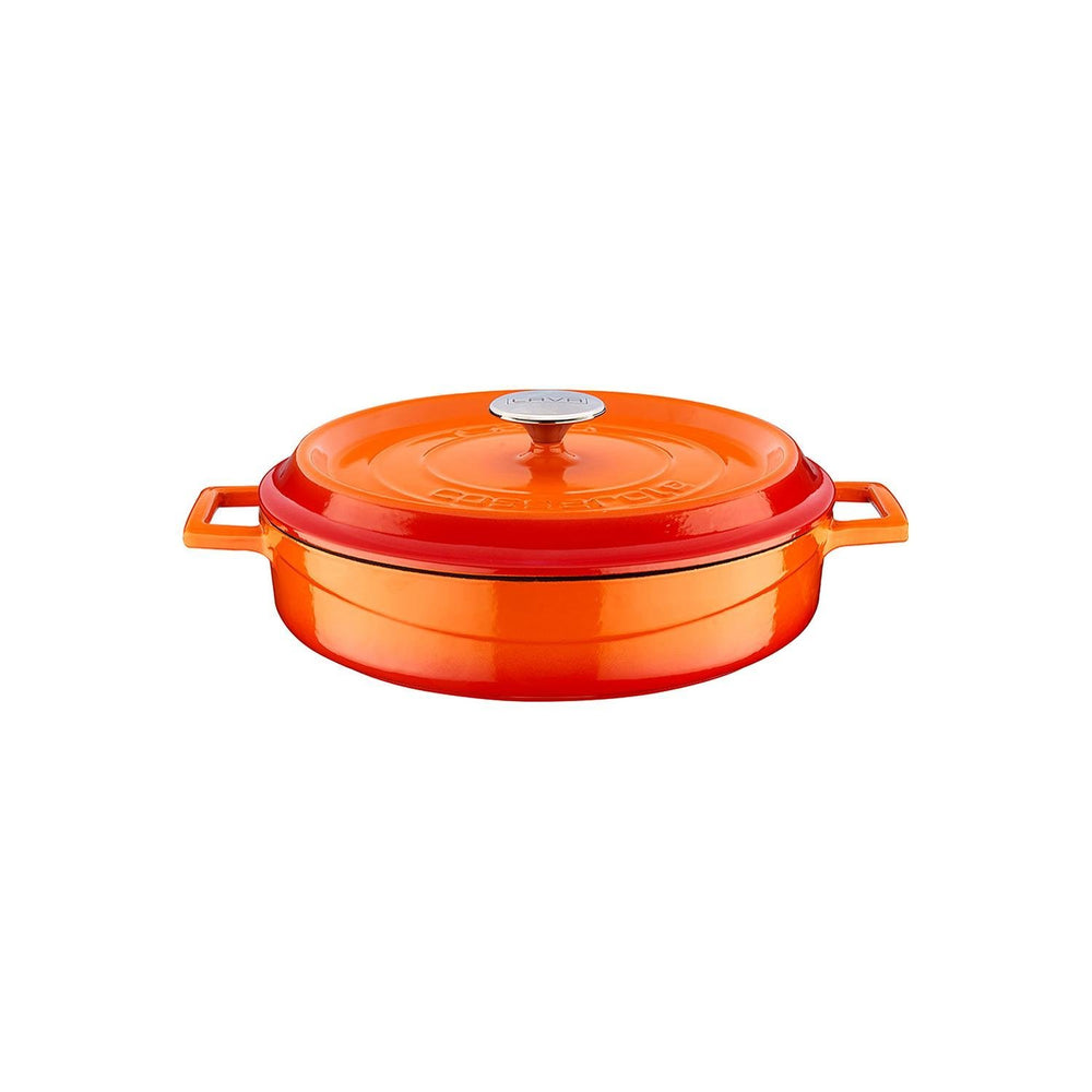 Turgla Cast Iron dia.11" h:2" 3.75 qt. Round Orange Cast Iron Dutch Oven